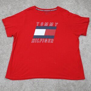 Tommy Hilfiger Shirt Womens 2XL XXL Red Big Logo Cotton/Modal Short Sleeve